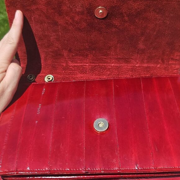 Vintage Red Eelskin Leather Clutch Purse - Picture 3 of 6
